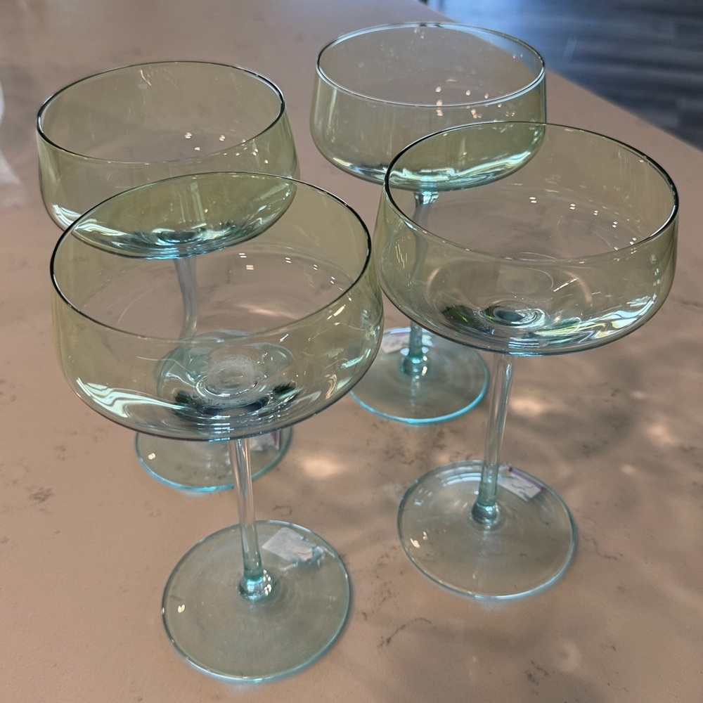 Set of Four Green Glass Coupes